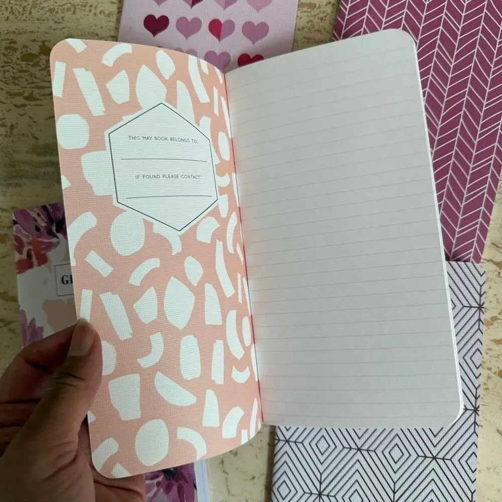 Five May Designs “skinny”notebooks - pink and peach tones